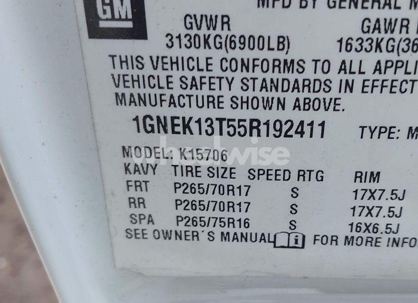 Photo 9 of 2005 Chevrolet Tahoe LT (VIN 1GNEK13T55R192411)