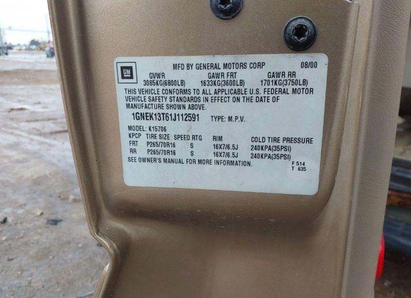 Photo 9 of 2001 Chevrolet Tahoe LT (VIN 1GNEK13T61J112591)