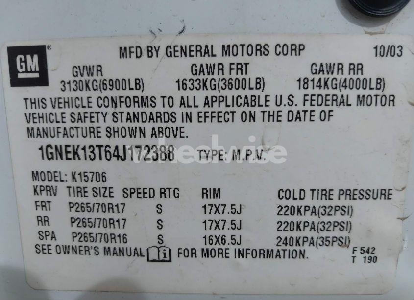 Photo 9 of 2004 Chevrolet Tahoe LT (VIN 1GNEK13T64J172388)