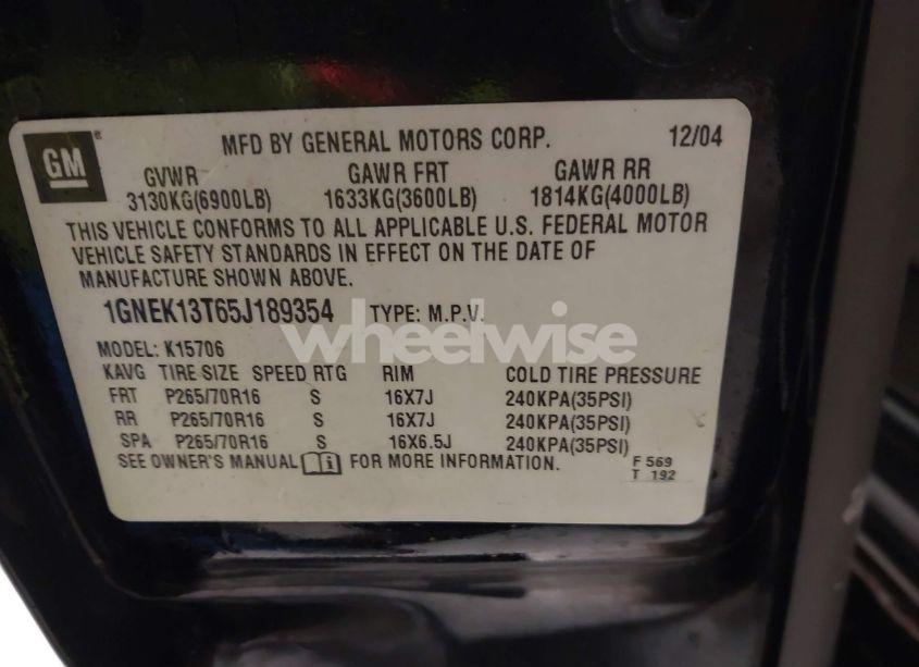 Photo 9 of 2005 Chevrolet Tahoe LS (VIN 1GNEK13T65J189354)