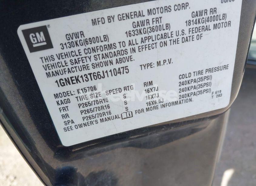 Photo 9 of 2006 Chevrolet Tahoe LS (VIN 1GNEK13T66J110475)