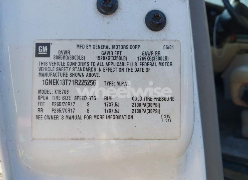 Photo 9 of 2001 Chevrolet Tahoe LS (VIN 1GNEK13T71R225256)