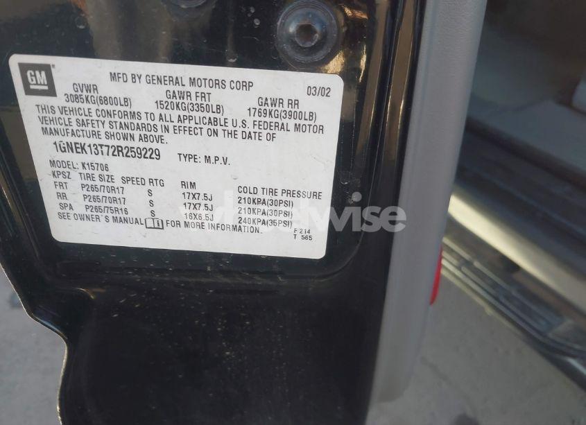 Photo 9 of 2002 Chevrolet Tahoe Z71 (VIN 1GNEK13T72R259229)