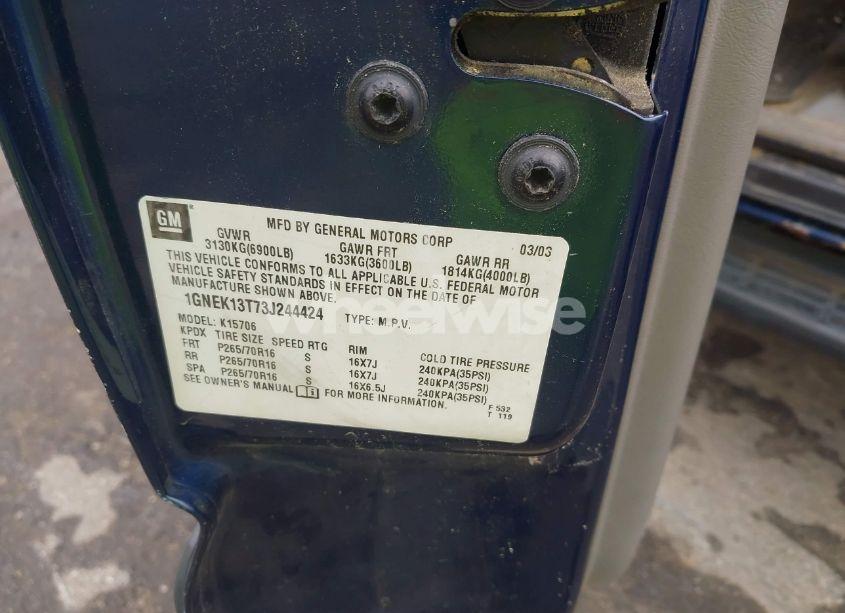 Photo 9 of 2003 Chevrolet Tahoe LS (VIN 1GNEK13T73J244424)