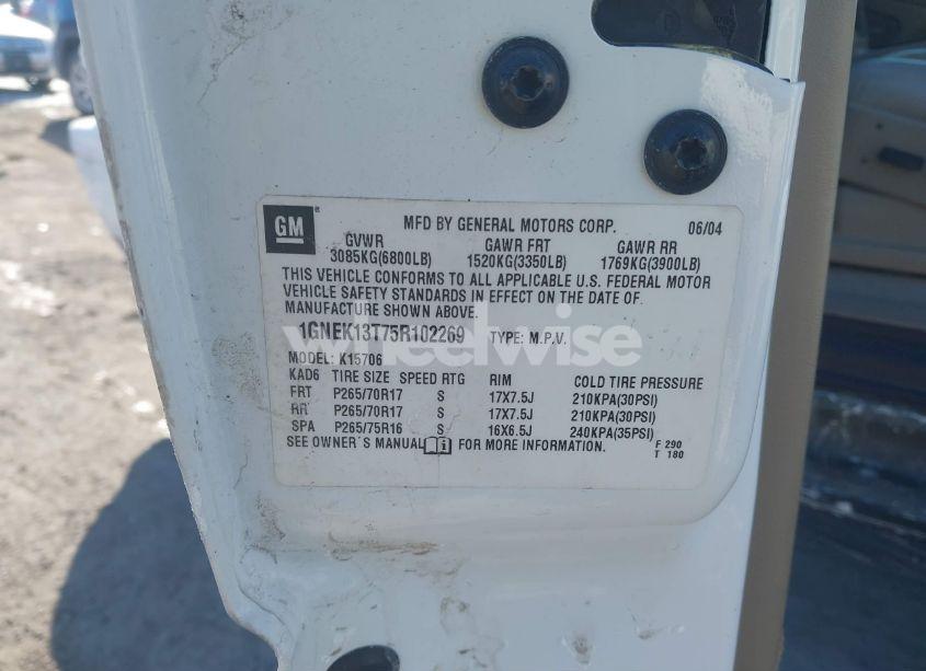 Photo 9 of 2005 Chevrolet Tahoe Z71 (VIN 1GNEK13T75R102269)