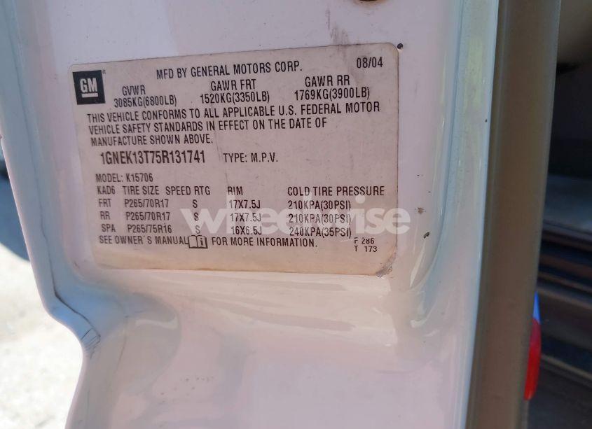 Photo 9 of 2005 Chevrolet Tahoe Z71 (VIN 1GNEK13T75R131741)