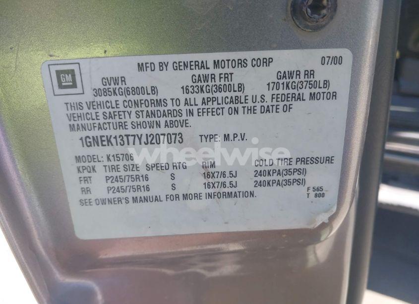 Photo 9 of 2000 Chevrolet Tahoe ALL NEW LS (VIN 1GNEK13T7YJ207073)