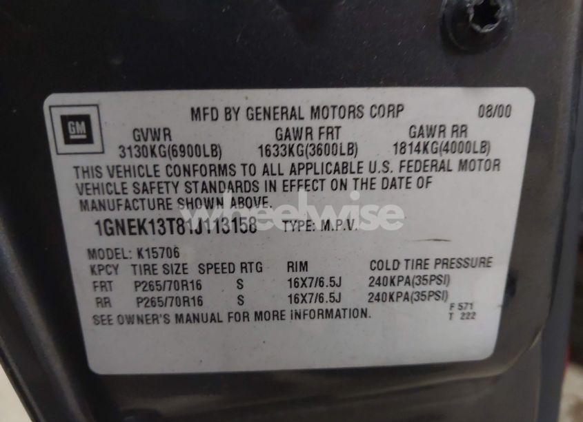 Photo 9 of 2001 Chevrolet Tahoe LT (VIN 1GNEK13T81J113158)