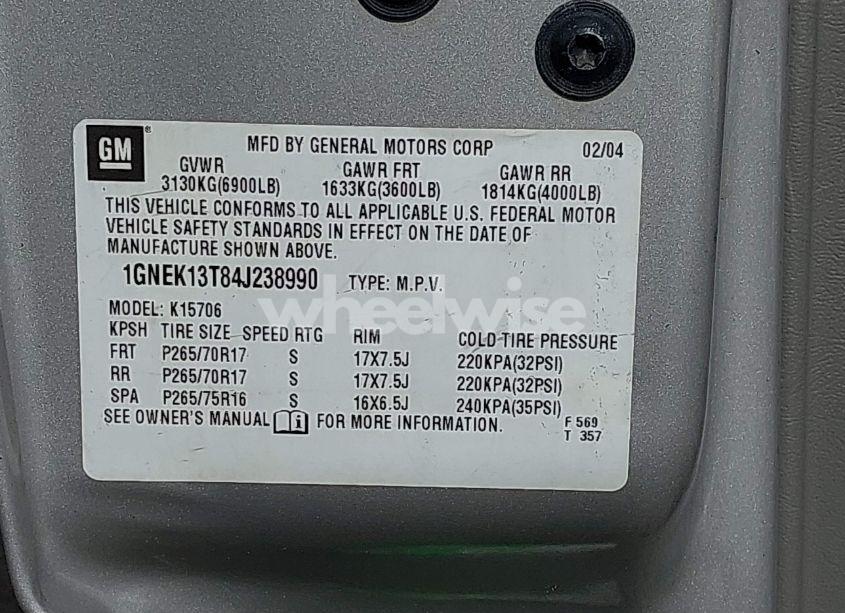 Photo 9 of 2004 Chevrolet Tahoe LT (VIN 1GNEK13T84J238990)