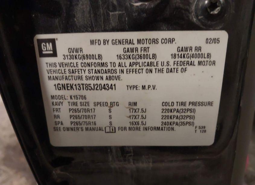 Photo 9 of 2005 Chevrolet Tahoe LT (VIN 1GNEK13T85J204341)