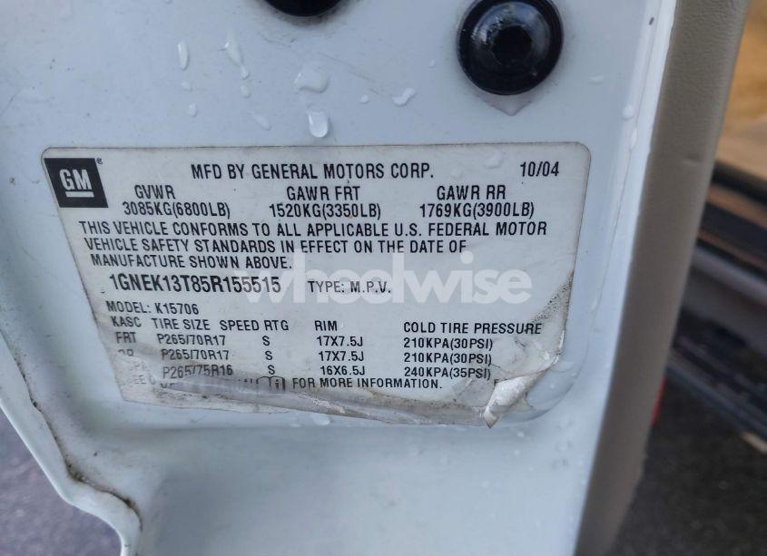 Photo 9 of 2005 Chevrolet Tahoe K1500 (VIN 1GNEK13T85R155515)