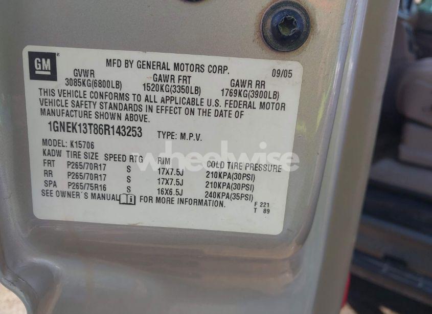 Photo 9 of 2006 Chevrolet Tahoe Z71 (VIN 1GNEK13T86R143253)