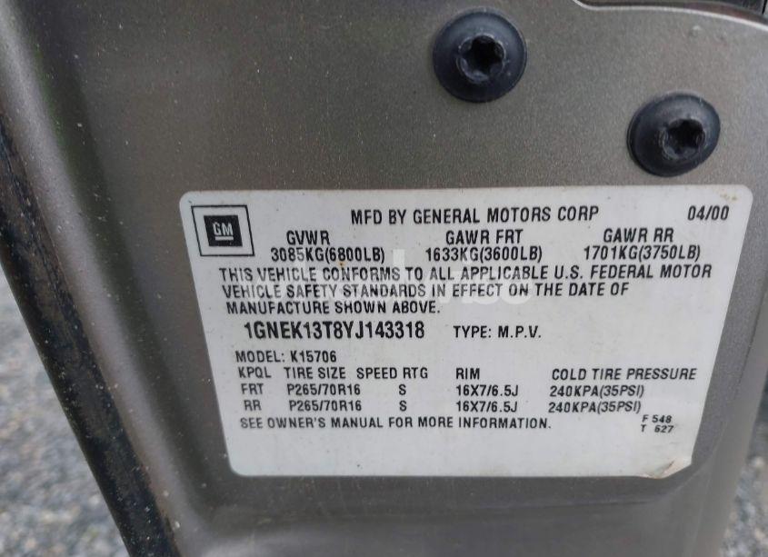 Photo 9 of 2000 Chevrolet Tahoe ALL NEW LS (VIN 1GNEK13T8YJ143318)