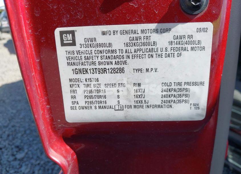 Photo 9 of 2003 Chevrolet Tahoe LT (VIN 1GNEK13T93R128286)