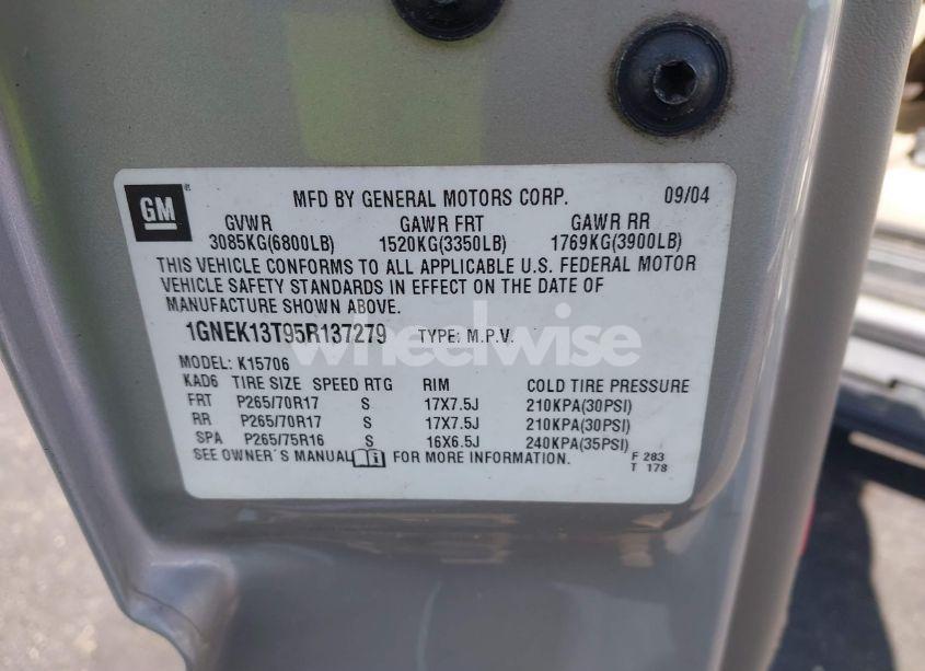 Photo 9 of 2005 Chevrolet Tahoe Z71 (VIN 1GNEK13T95R137279)