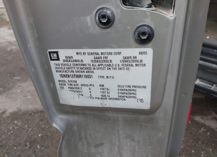 Photo 9 of 2006 Chevrolet Tahoe Z71 (VIN 1GNEK13T96R116031)