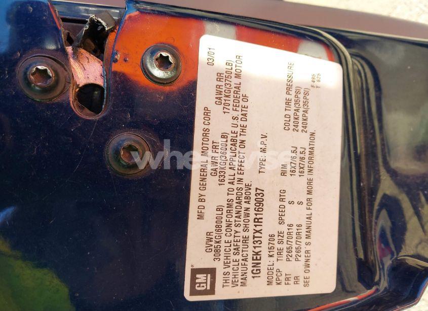 Photo 9 of 2001 Chevrolet Tahoe LT (VIN 1GNEK13TX1R169037)