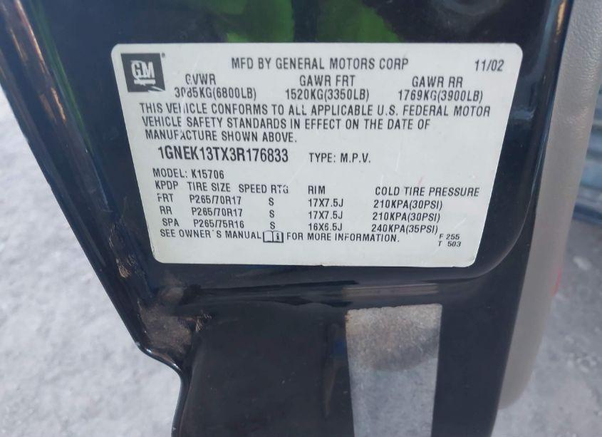 Photo 9 of 2003 Chevrolet Tahoe Z71 (VIN 1GNEK13TX3R176833)