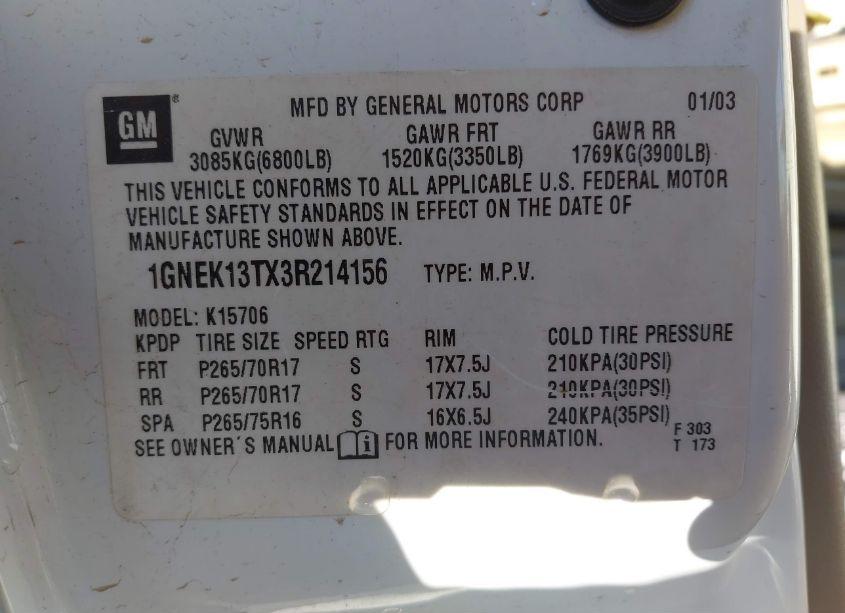 Photo 9 of 2003 Chevrolet Tahoe Z71 (VIN 1GNEK13TX3R214156)