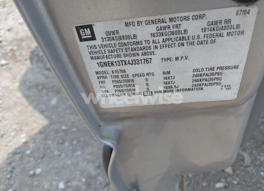 Photo 9 of 2004 Chevrolet Tahoe LS (VIN 1GNEK13TX4J331767)