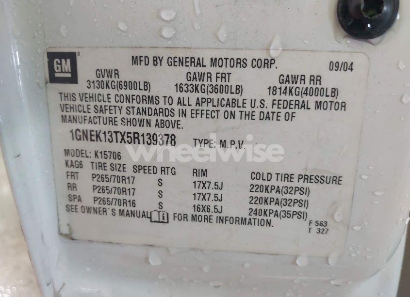 Photo 9 of 2005 Chevrolet Tahoe LT (VIN 1GNEK13TX5R139378)