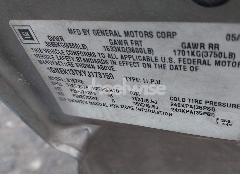 Photo 9 of 2000 Chevrolet Tahoe ALL NEW LT (VIN 1GNEK13TXYJ173159)