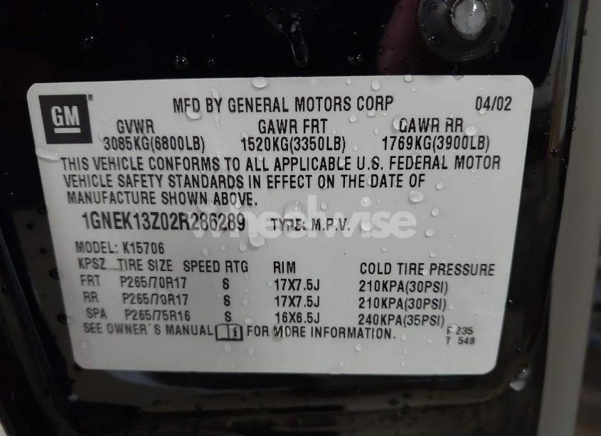 Photo 9 of 2002 Chevrolet Tahoe Z71 (VIN 1GNEK13Z02R286289)