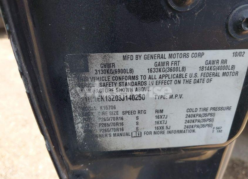 Photo 9 of 2003 Chevrolet Tahoe LT (VIN 1GNEK13Z03J140250)