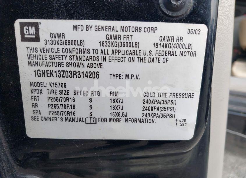 Photo 9 of 2003 Chevrolet Tahoe LT (VIN 1GNEK13Z03R314206)