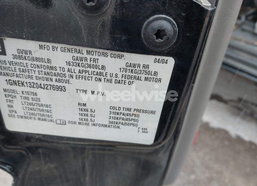 Photo 9 of 2004 Chevrolet Tahoe SPECIAL SERVICES (VIN 1GNEK13Z04J276993)