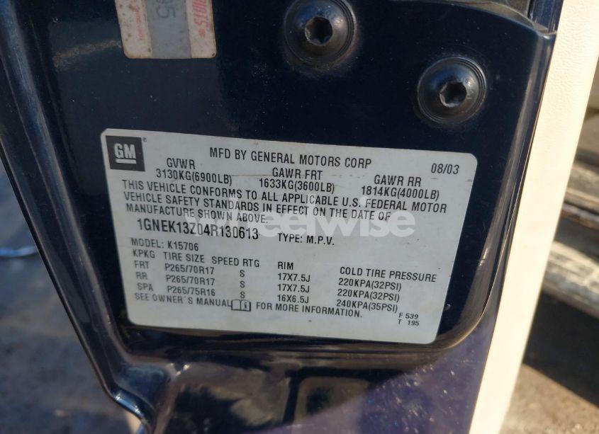 Photo 9 of 2004 Chevrolet Tahoe LT (VIN 1GNEK13Z04R130613)