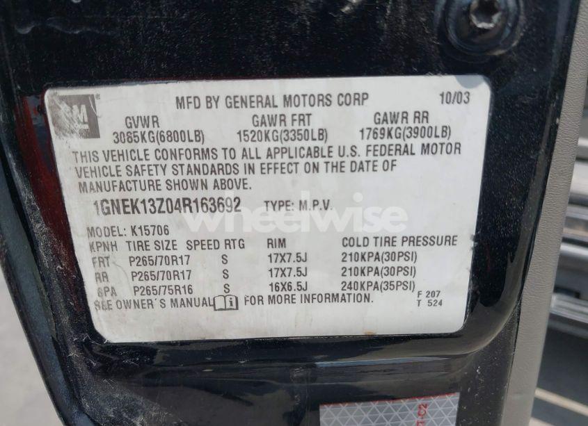 Photo 9 of 2004 Chevrolet Tahoe Z71 (VIN 1GNEK13Z04R163692)