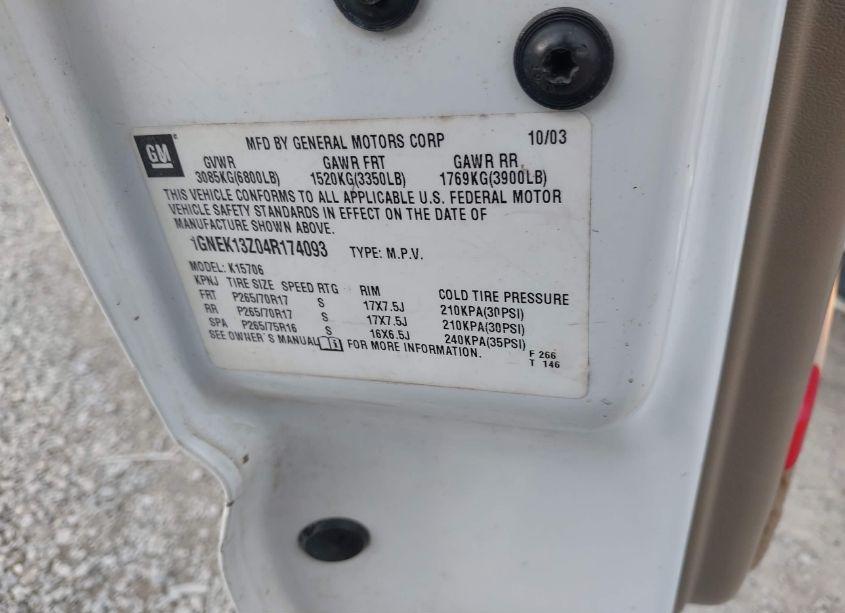 Photo 9 of 2004 Chevrolet Tahoe Z71 (VIN 1GNEK13Z04R174093)