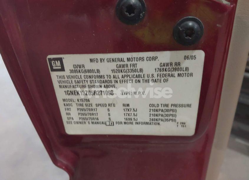 Photo 9 of 2005 Chevrolet Tahoe Z71 (VIN 1GNEK13Z05R271098)