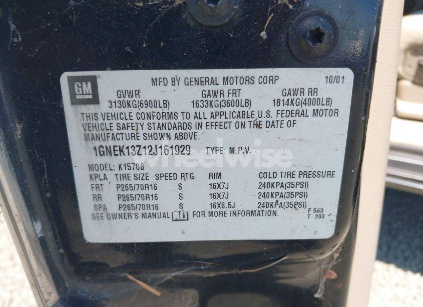 Photo 9 of 2002 Chevrolet Tahoe LT (VIN 1GNEK13Z12J161929)