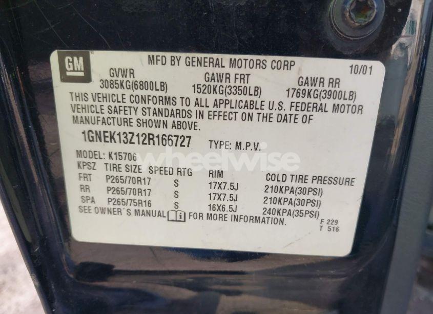 Photo 9 of 2002 Chevrolet Tahoe Z71 (VIN 1GNEK13Z12R166727)