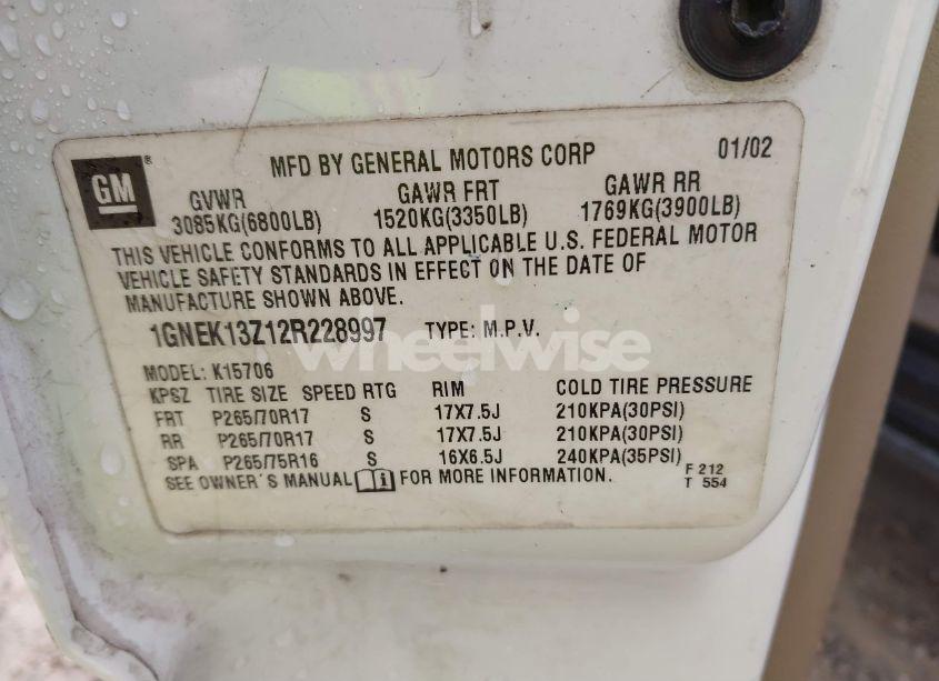 Photo 9 of 2002 Chevrolet Tahoe Z71 (VIN 1GNEK13Z12R228997)