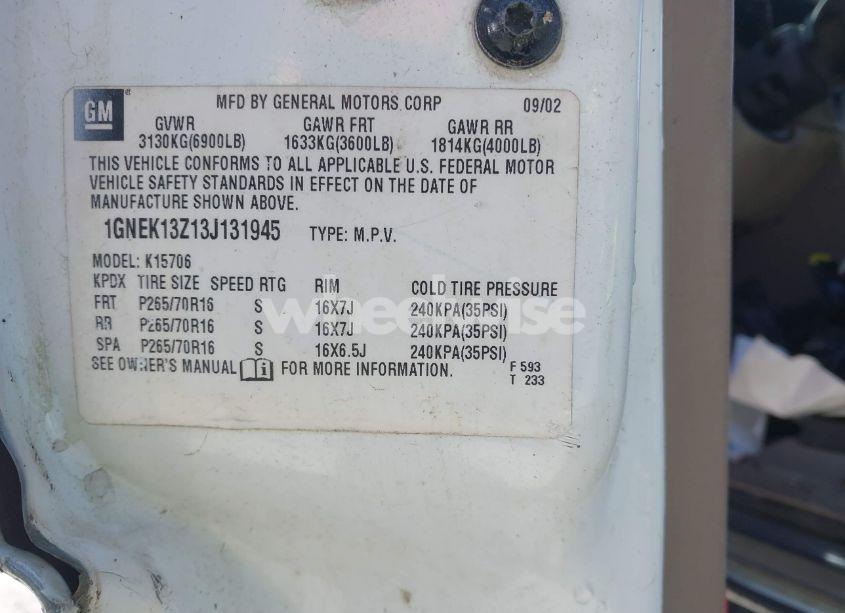 Photo 9 of 2003 Chevrolet Tahoe LT (VIN 1GNEK13Z13J131945)