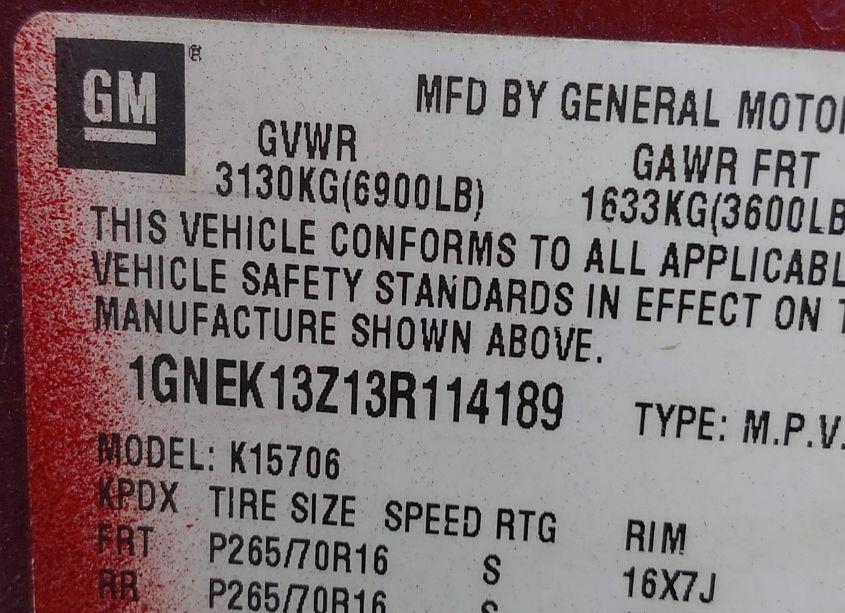 Photo 9 of 2003 Chevrolet Tahoe LT (VIN 1GNEK13Z13R114189)