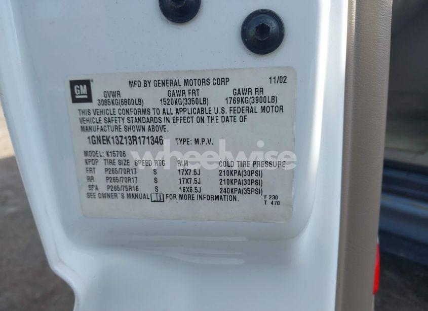 Photo 9 of 2003 Chevrolet Tahoe Z71 (VIN 1GNEK13Z13R171346)