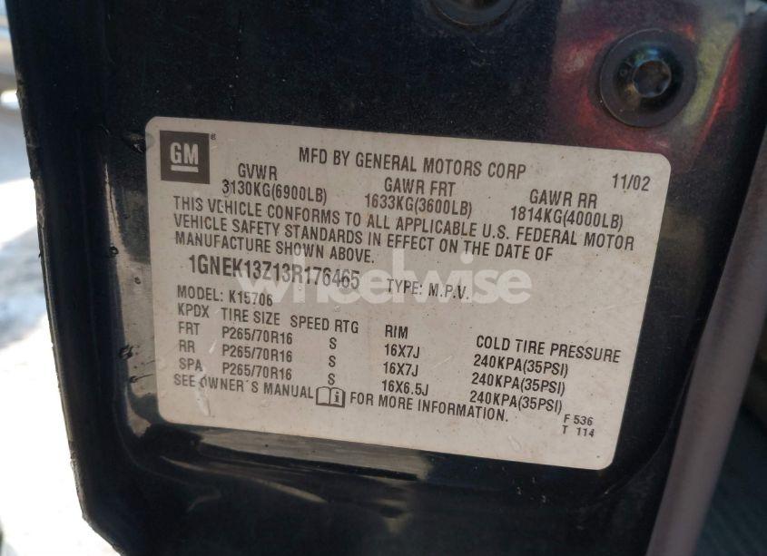 Photo 9 of 2003 Chevrolet Tahoe LS (VIN 1GNEK13Z13R176465)