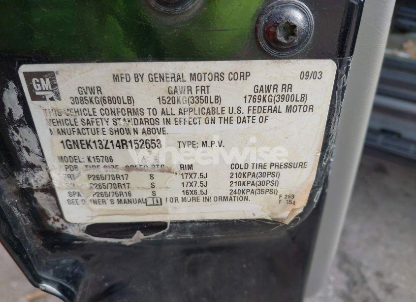 Photo 9 of 2004 Chevrolet Tahoe Z71 (VIN 1GNEK13Z14R152653)