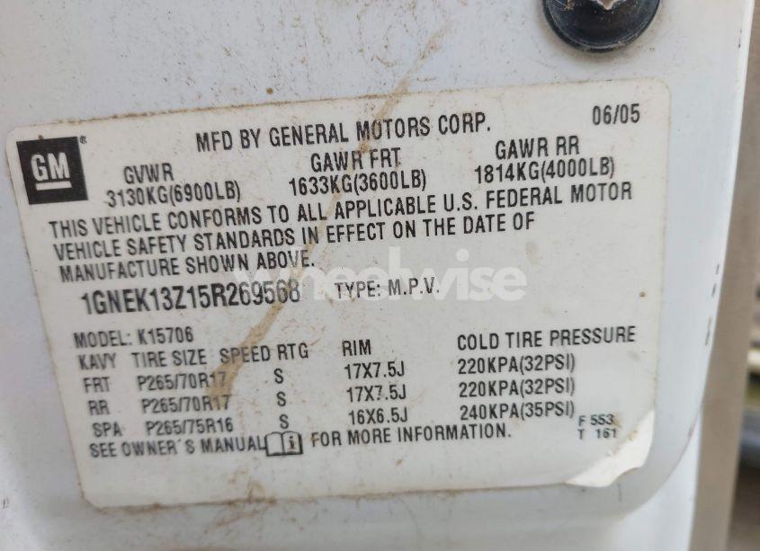 Photo 9 of 2005 Chevrolet Tahoe LT (VIN 1GNEK13Z15R269568)