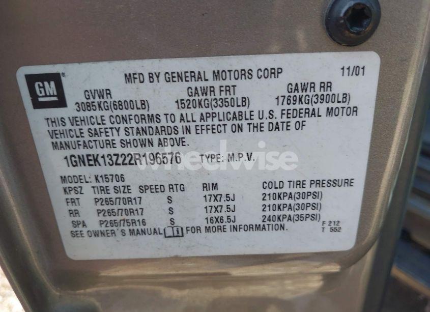 Photo 9 of 2002 Chevrolet Tahoe Z71 (VIN 1GNEK13Z22R196576)