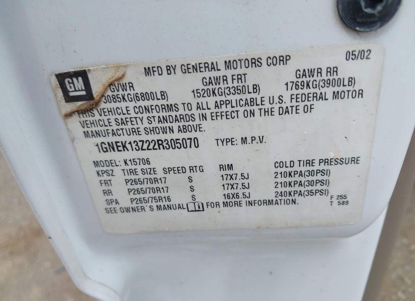 Photo 9 of 2002 Chevrolet Tahoe Z71 (VIN 1GNEK13Z22R305070)