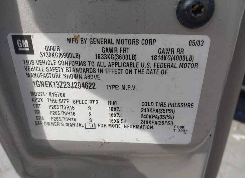 Photo 9 of 2003 Chevrolet Tahoe LT (VIN 1GNEK13Z23J294622)