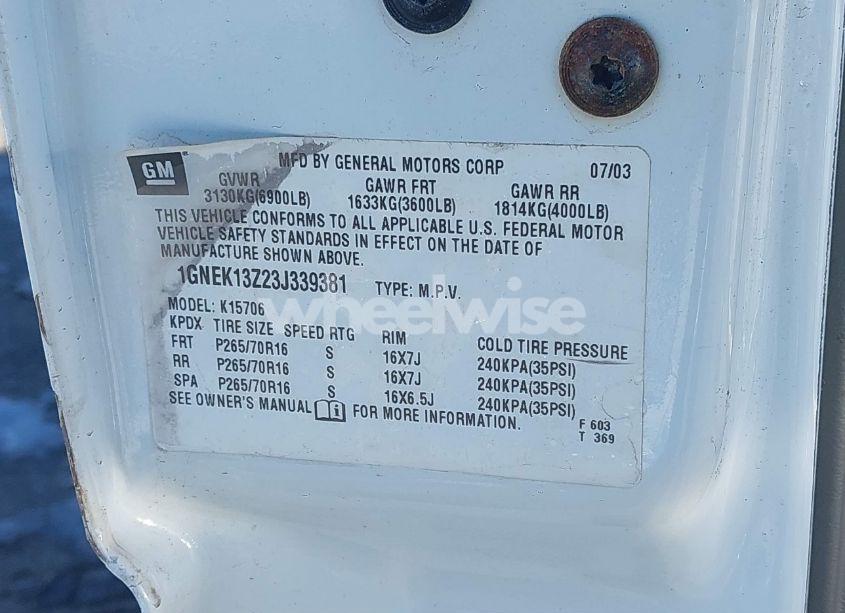 Photo 9 of 2003 Chevrolet Tahoe LT (VIN 1GNEK13Z23J339381)