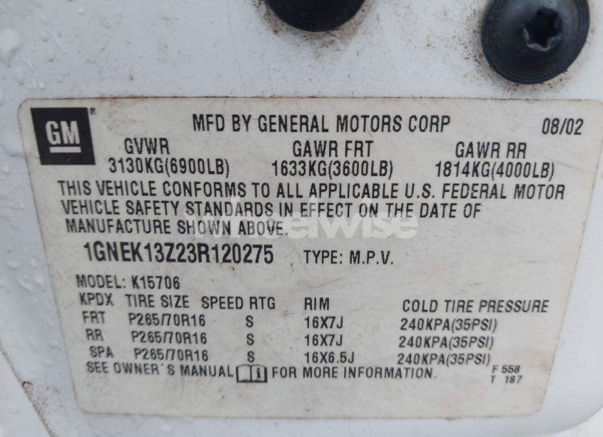 Photo 9 of 2003 Chevrolet Tahoe LT (VIN 1GNEK13Z23R120275)