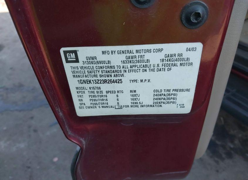 Photo 9 of 2003 Chevrolet Tahoe LS (VIN 1GNEK13Z23R264425)