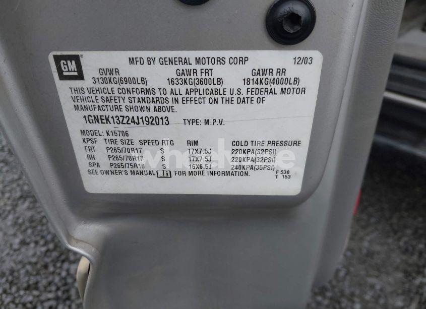 Photo 9 of 2004 Chevrolet Tahoe LT (VIN 1GNEK13Z24J192013)